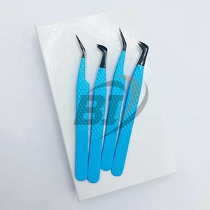 Herramienta de belleza profesional Pinzas de pestañas de acero inoxidable sostenibles Punta de plasma azul negro Extensiones de pestañas Tipo de volumen puntiagudo - Product Image 5