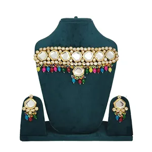Gold-Plated Kundan <b>Studded</b> Choker Jewellery Set Gold Toned for Weddings - Product Image 2