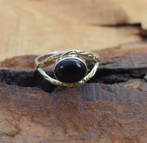 Bague faite à la main en pierre précieuse Onyx noir 925 en argent Sterling timbre bijoux bijoux solide Boho Style bague en argent Sterling 925 naturel - Product Image 4