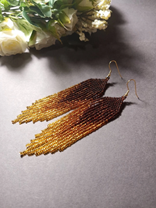 Pendientes de cuentas, pendientes largos de oro marrón, extra largos pendientes, pendientes de flecos, pendientes boho, pendientes de cuentas de semillas, - Product Image 6