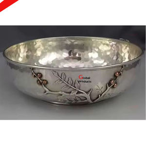 Cuenco decorativo de mesa para servir ensaladas y foo de acero inoxidable con acabado plateado para restaurante y bar de hotel - Product Image 2