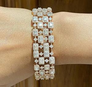 Baguette totalmente blanco y pulsera de diamantes de moissanita de corte redondo, hermosa pulsera de diamantes, joyería personalizada, el mejor regalo para mujeres - Product Image 1