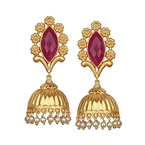 Latest Fashion Gold Plated 925 Silver Gemstone Ruby and Pearl Jhumka Traditional Dangle Earrings Fine Jewelry Manufacturer