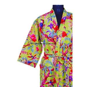 Handmade Women's Knitted Reversible <b>Quilted</b> <b>Jacket</b> 100% Organic Cotton Floral Print Bohemian Style Belt Closure - Product Image 4