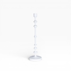 Minimal <b>White</b> Metal Candle Holder Pair With Slim Stem For Scandinavian And Modern Home Decor - Product Image 4
