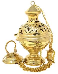 Brûleur d'encens suspendu en laiton religieux hautement poli encensoir orthodoxe et bien-être spirituel - Product Image 4