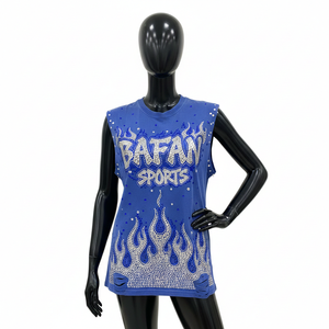 Camiseta sin Mangas de Algodón para Mujer, Tela Suave Premium, Azul, con Pedrería, Logotipo Personalizado, Top de Moda, Camisetas de Algodón para Mujer - Product Image 6