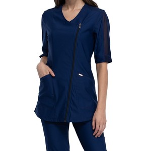 Túnica frontal asimétrica con cremallera y cuello en V de hermoso diseño para mujer, ropa de trabajo para Spa de enfermería, uniformes OEM para uso hospitalario de Colors-3XL sólido - Product Image 5