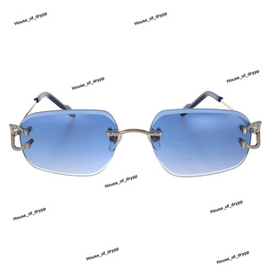 Lunettes de soleil rectangulaires sans monture dégradées bleues avec pont en métal argenté élégant et design de temple unique pour unisexe - Product Image 2