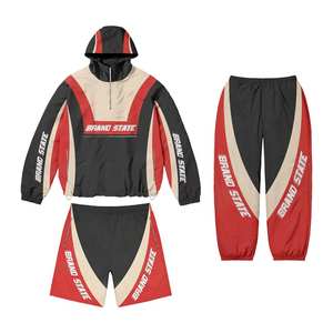 Conjuntos de dos piezas cortavientos de nailon de Material de algodón 100%, chaqueta y pantalones cortos impermeables, chándales bordados personalizados para hombres - Product Image 6