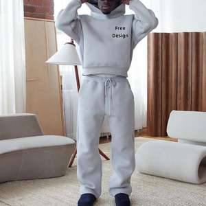 Chine Usine Unisexe Automne Solide 100% Coton Survêtement Street Wear Broderie Empilé Cargo Pantalon À Capuche Ensembles Flare Joggers - Product Image 6