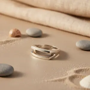 Cincin Perak 925 Minimalis Modern Desain Geometris Persegi Berlapis Rhodium Kemurnian 14k dengan Batu Zirkon untuk Janji - Product Image 1