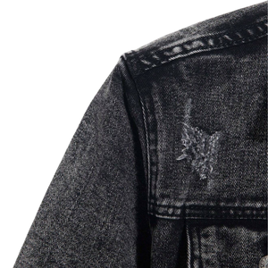 Veste en jean gris délavé pour homme, 100 % coton, boutonnée, manches longues, style décontracté, coupe classique, streetwear, vêtement d'extérieur - Product Image 3