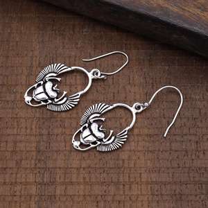 Boucles d'oreilles créoles égyptiennes Scarabées pour femmes et jeunes filles, bijoux ethniques tendance exclusifs en argent sterling 925 - Product Image 3