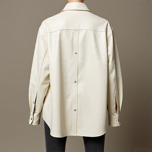 เสื้อหนังแกะแขนยาวเปิดไหล่ตก, เสื้อหนังแท้สำหรับสตรีเสื้อคอปาดโอเวอร์ไซส์ - Product Image 2