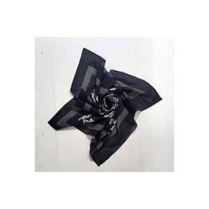 100% Cotton Voile Ethnic Bandana Black and Beige Striped Edge with Floral Center Detail Bandana Scarf - Product Image 2