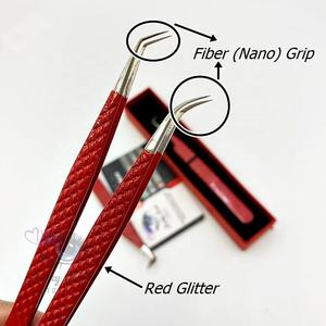 Juego de Pinzas Profesionales para Extensión de Pestañas con Etiqueta Personalizada, 90 Grados de Aislamiento Grande, 45 Grados Puntiagudas, Acero Inoxidable Rojo - Product Image 2