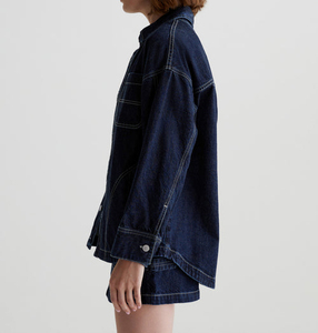 แจ็คเก็ตผ้ายีนส์แขนยาวสำหรับผู้หญิงแจ็คเก็ตยีนส์คอพับลงปรับได้อบอุ่นมีสไตล์ - Product Image 5