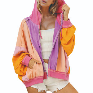 Sudadera Extra Grande de Felpa para Mujer, de Alta Calidad, con Costuras Deshilachadas, Estilo Casual, Hombros Caídos, Diseño de Bloques de Color, con Cierre - Product Image 3