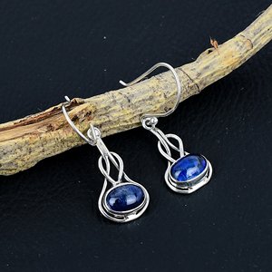 Vintage Style 925 Sterling <b>Silver</b> Kyanite Drop Earrings Indian Handmade Customizable Unisex Women's Jewelry - Product Image 5