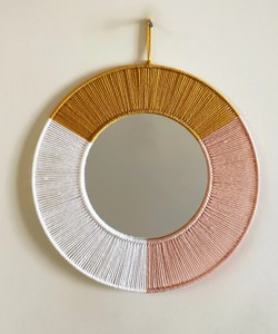 Mustard Pink and <b>White</b> Macrame <b>Mirror</b> / Wall Hanging / Nursery and Dorm Decor - Product Image 2