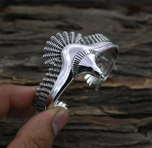 Brazalete de Plata de Ley 925 con diseño de plumas de águila y pájaro, joyería fina única para regalo de cumpleaños - Product Image 1