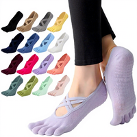 Calcetines de Yoga de Cinco Dedos Antideslizantes para Mujer, Transpirables, de Algodón, para Pilates, Fitness, Entrenamiento en Casa, Gimnasio