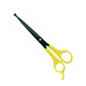 Tijera de corte de pelo para mascotas de acero inoxidable duradera y ecológica con hoja afilada recubierta de mango de plástico negro y amarillo - Product Image 1