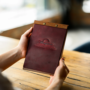 Couverture de Menu de haute qualité porte-Menu en cuir PU Durable avec dossier de facture en bois pour café Bar Restaurant hôtel fournitures - Product Image 5