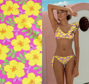 Tela con estampado floral reciclado para traje de baño, Bikinis, ropa deportiva, estiramiento antipastillas, forro resistente a las manchas de urdimbre transparente para niños - Product Image 1