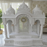 Mandir en bois de teck sculpté à la main, style paon, aspect marbre, élégant et moderne, armoire de prière blanche de qualité supérieure, dôme, taille personnalisée