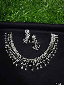 Parure de bijoux de mariée classique américaine ethnique en diamant, collier et boucles d'oreilles deux pièces pour mariage, en argent antique tendance - Product Image 4