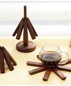 Promotional Round Luxury Eco-Friendly Heat Resistant <b>Wood</b> Kitchen Pot Holder Mat Anti-Slip Coasters 10MM Thickness India Sale - Product Image 4