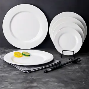 Assiette à dîner ronde en mélamine, assiettes légères blanches pour cuisine, camping, salade, apéritif, ensemble d'assiettes à dîner