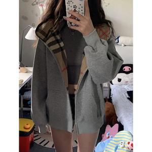2024 Spring Autumn New Arrival American Vintage Plaid <b>Hooded</b> Sweatshirt <b>Cardigan</b> Oversize Idle Style Sleeveless <b>Women's</b> Jacket - Product Image 5