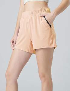 Femmes taille haute poche zippée vêtements athlétiques actifs pêche/micro rose/bleu/aqua short de sport ensemble de salon décontracté short chaud - Product Image 5