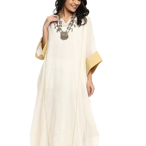 100% Polyester Women Line Fabric Loose Fitted <b>Three</b> Quarter Sleeve Floor Length Kaftan - Product Image 1