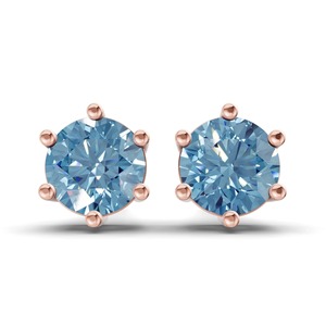 Icy <b>Blue</b> Six Prong Round Lab Grown Diamond <b>Stud</b> <b>Earrings</b> 1 Ct Tw VS Clarity 14K Solid Gold Fancy Color Cool Sparkle For Her - Product Image 1