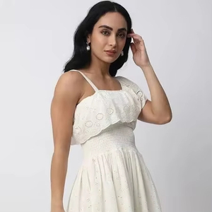 Vestido Mini de Verano Estilo Boho con Estampado a Mano Indio, Informal, de Algodón, Cintura Natural, Tejido Dulce, Lavable - Product Image 1