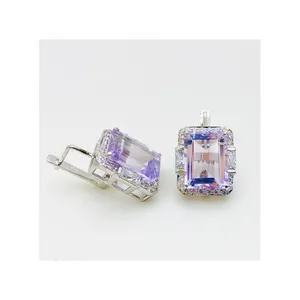 New Design Beautiful 925 Sterling Silver Earrings Studded with Pink Amethyst and Zirconia At Low Price