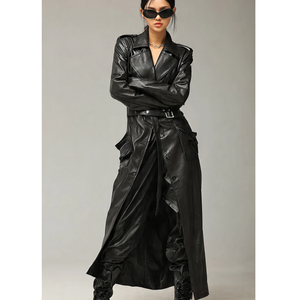 OEM Moda Desgaste Gabardina de cuero Abrigo largo Mujeres Invierno Prendas de abrigo Gabardina Abrigos largos de cuero Señoras - Product Image 6