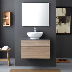 Mueble de Baño Suspendido de 80 cm con Encimera de Madera Antracita, Juego Complementario para Lavabo de Encimera Shanghai - Product Image 2