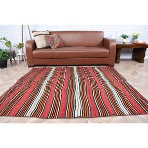 Tapis turc 5,1 x 5,8 pieds, tapis en laine rouge et noir à pois vintage - Product Image 5