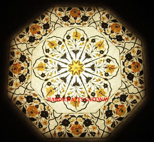 Indian Handmade Inlay <b>Work</b> <b>Table</b> Top Dining <b>Table</b> and Coffee & Tea <b>Table</b> for Octagonal Shape Handmade White Marble Lighting Top - Product Image 1