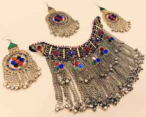 Parure de bijoux tribale afghane pashtun islamique haut de gamme faite à la main pour femme, collier multicolore en pierres précieuses, acier inoxydable, idéal pour les fêtes - Product Image 5
