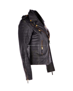 2026 chaquetas de cuello alto de cuero genuino a la moda para mujer hechas a mano 100% piel de cordero estilo motorista cierre de cremallera frontal en el pecho - Product Image 6