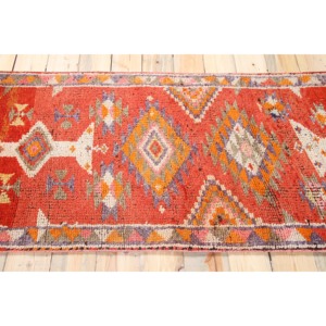 2.9x12.6 ft Turkish Rug, Vintage <b>Runner</b> Rug, <b>Red</b> Orange Geometric Wool Rug - Product Image 3
