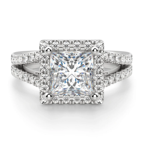 Bague de fiançailles Moissanite coupe princesse avec bague de mariage en argent sterling Halo à tige fendue pour l'exportation de fêtes en Inde - Product Image 1