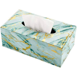 Caja de pañuelos de madera MDF verde mar clásica con acabado brillante y tacto dorado - Product Image 1