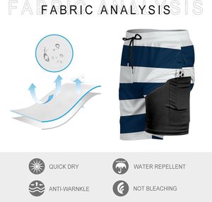 Logo personnalisé Maillot de bain pour homme à rayures bleu marine et blanc Short de bain à séchage rapide Maillot de bain de plage Maillots de bain avec poches - Product Image 6